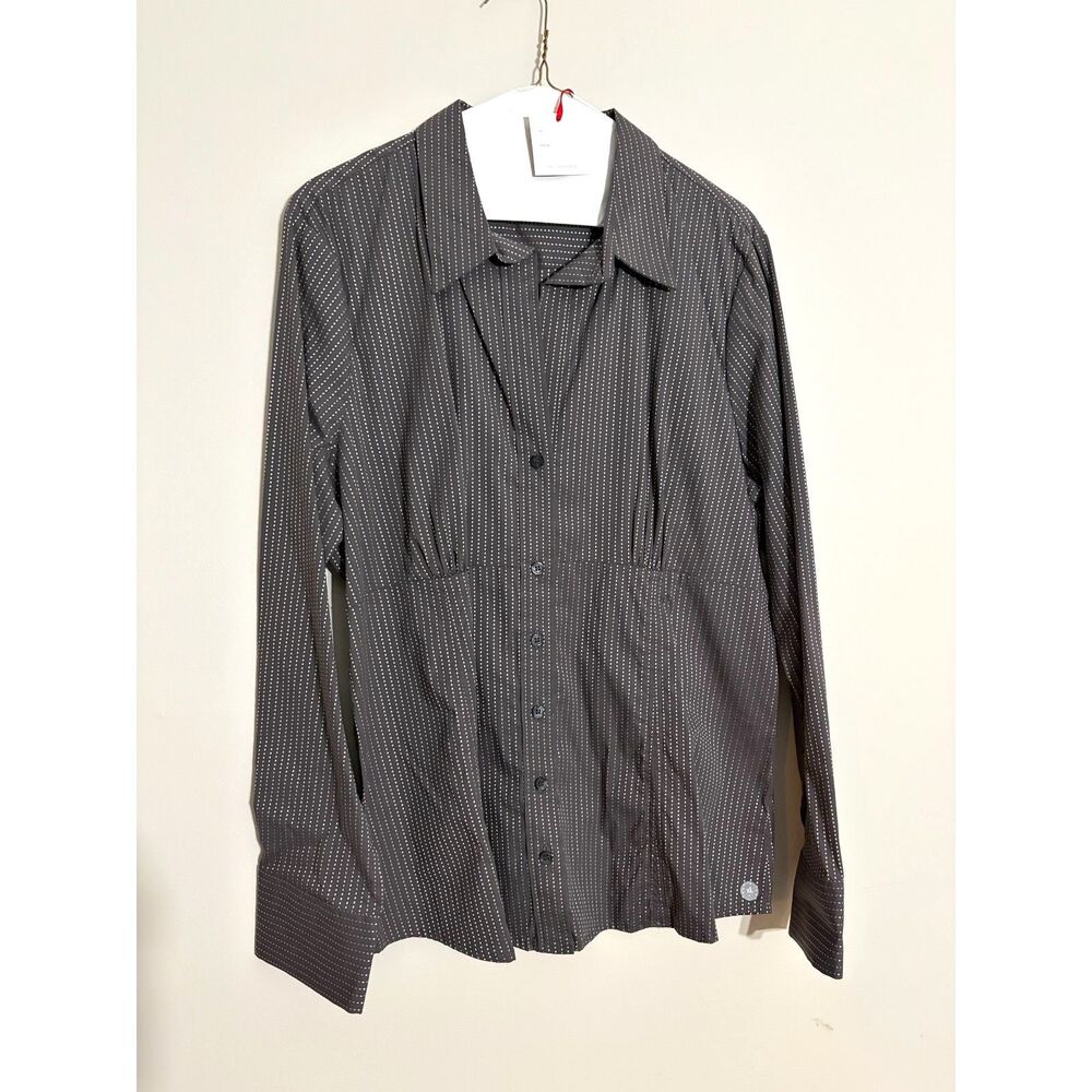 The Limited Women’s XL Gray White Dotted Button Down Blouse Long Sleeve NWT